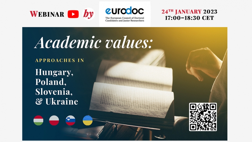 Poster of Eurodoc Webinar on academic values